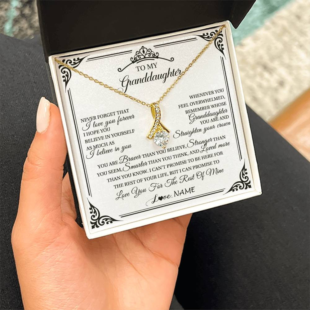 Alluring Beauty Necklace 18K Yellow Gold Finish | 2 | Personalized To My Granddaughter Necklace From Grandma Grandpa I Love You Forever Granddaughter Birthday Graduation Christmas Customized Gift Box Message Card | siriusteestore