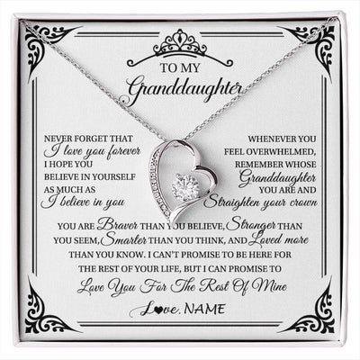 Forever Love Necklace 14K White Gold Finish | 1 | Personalized To My Granddaughter Necklace From Grandma Grandpa I Love You Forever Granddaughter Birthday Graduation Christmas Customized Gift Box Message Card | siriusteestore