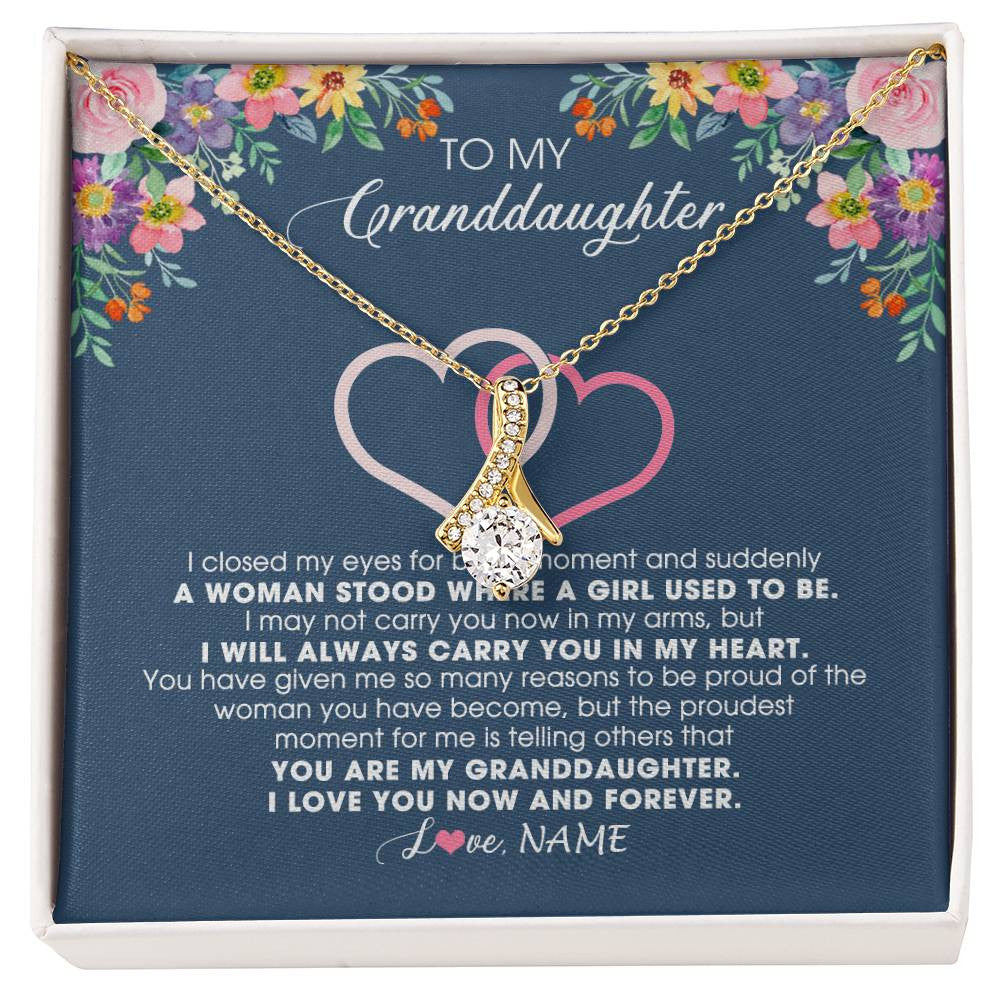 Alluring Beauty Necklace 18K Yellow Gold Finish | Personalized To My Granddaughter Necklace From Grandma Grandpa I Love You Now And Forever Jewelry For Granddaughter Birthday Christmas Customized Message Card | siriusteestore