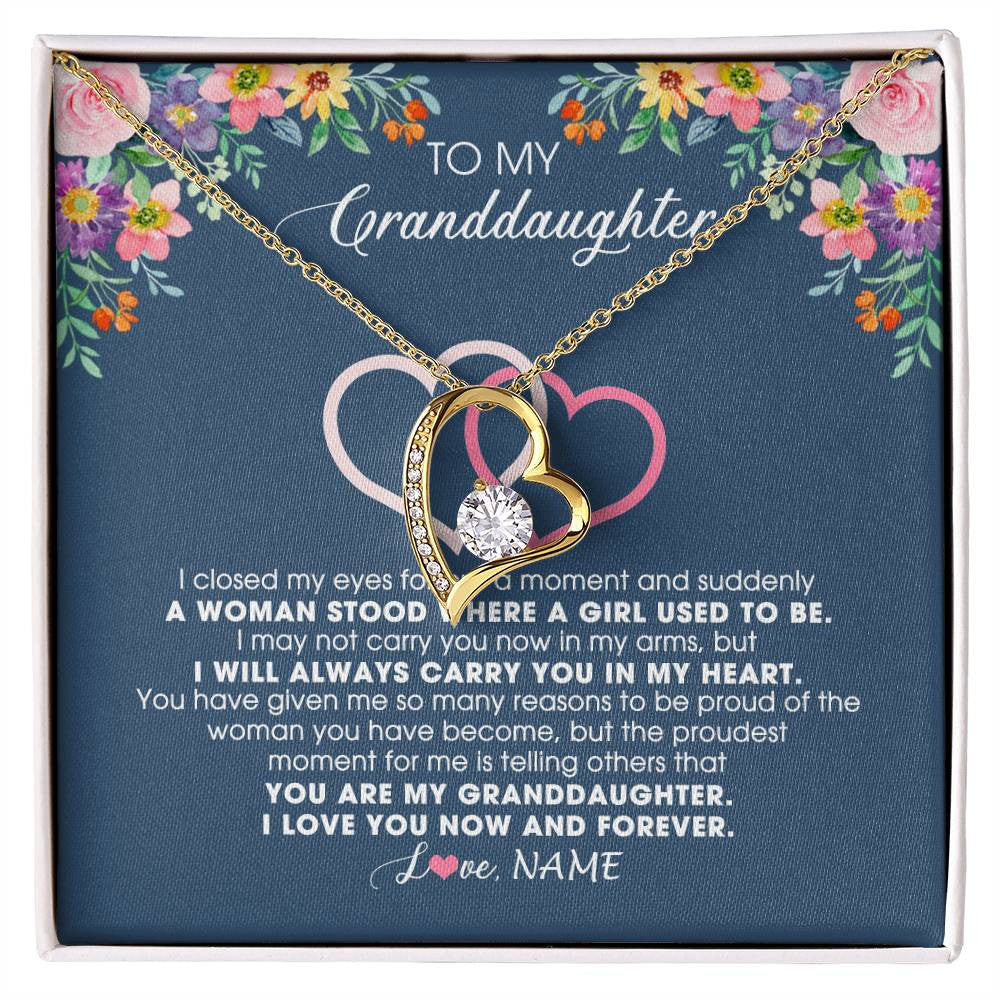 Forever Love Necklace 18K Yellow Gold Finish | Personalized To My Granddaughter Necklace From Grandma Grandpa I Love You Now And Forever Jewelry For Granddaughter Birthday Christmas Customized Message Card | siriusteestore