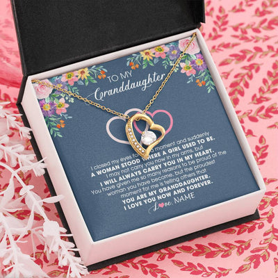 Forever Love Necklace 18K Yellow Gold Finish | Personalized To My Granddaughter Necklace From Grandma Grandpa I Love You Now And Forever Jewelry For Granddaughter Birthday Christmas Customized Message Card | siriusteestore