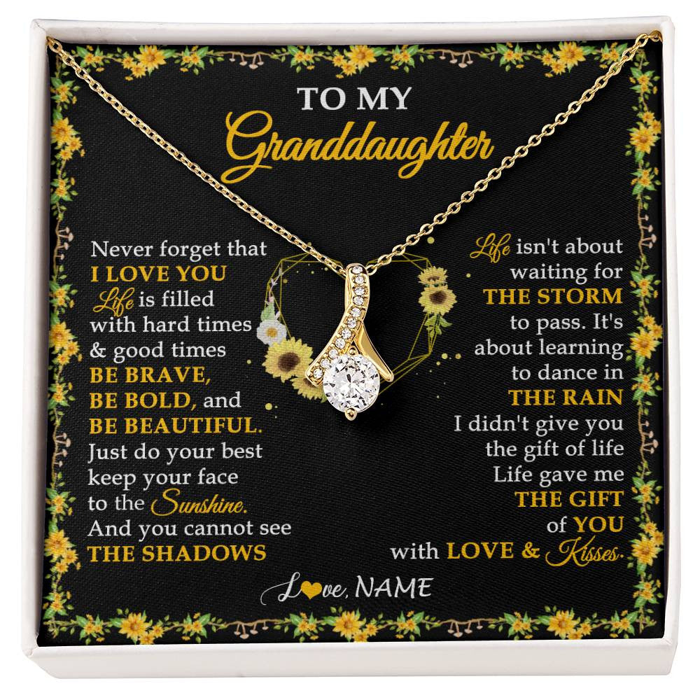 Alluring Beauty Necklace 18K Yellow Gold Finish | 1 | Personalized To My Granddaughter Necklace From Grandma Grandpa I Love You Sunflower Granddaughter Birthday Jewelry Christmas Customized Gift Box Message Card | siriusteestore