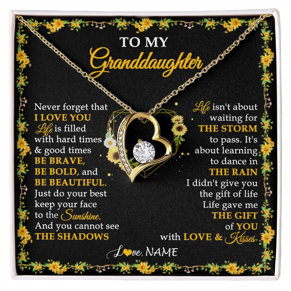 Forever Love Necklace 18K Yellow Gold Finish | 1 | Personalized To My Granddaughter Necklace From Grandma Grandpa I Love You Sunflower Granddaughter Birthday Jewelry Christmas Customized Gift Box Message Card | siriusteestore