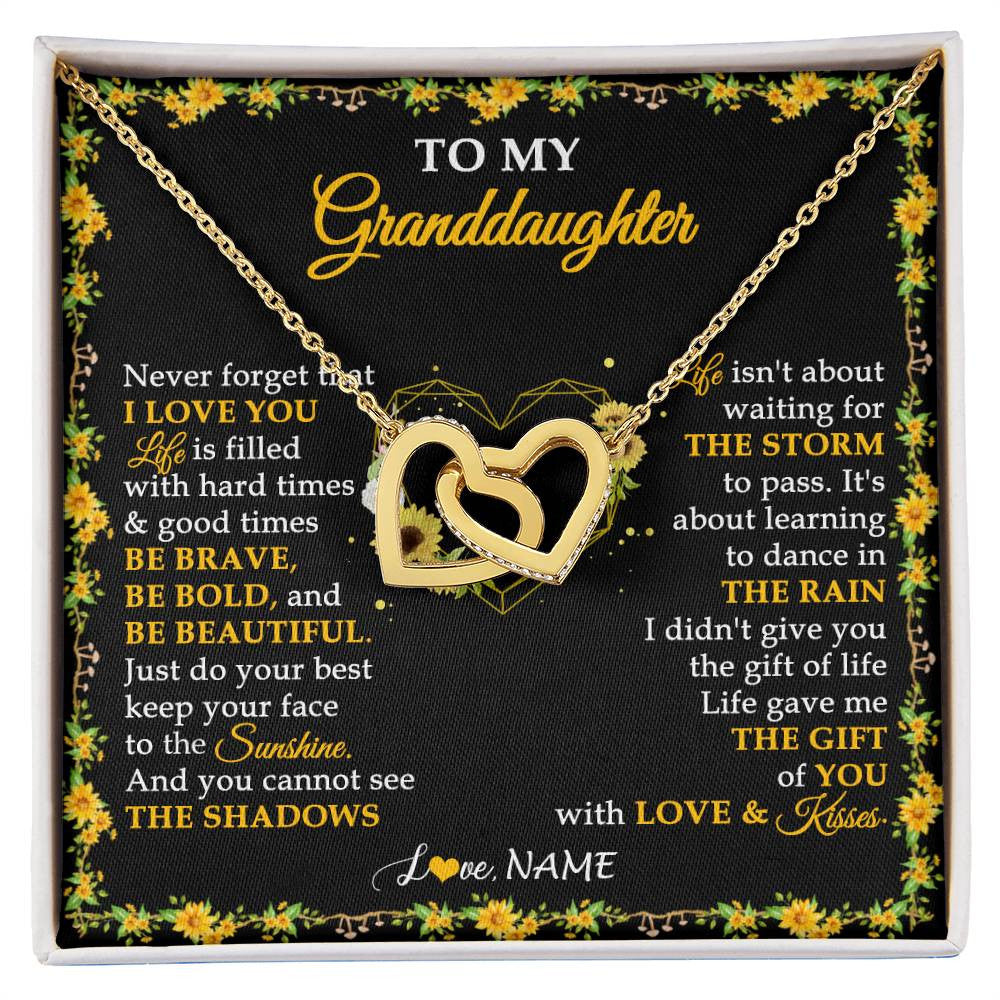 Interlocking Hearts Necklace 18K Yellow Gold Finish | 1 | Personalized To My Granddaughter Necklace From Grandma Grandpa I Love You Sunflower Granddaughter Birthday Jewelry Christmas Customized Gift Box Message Card | siriusteestore