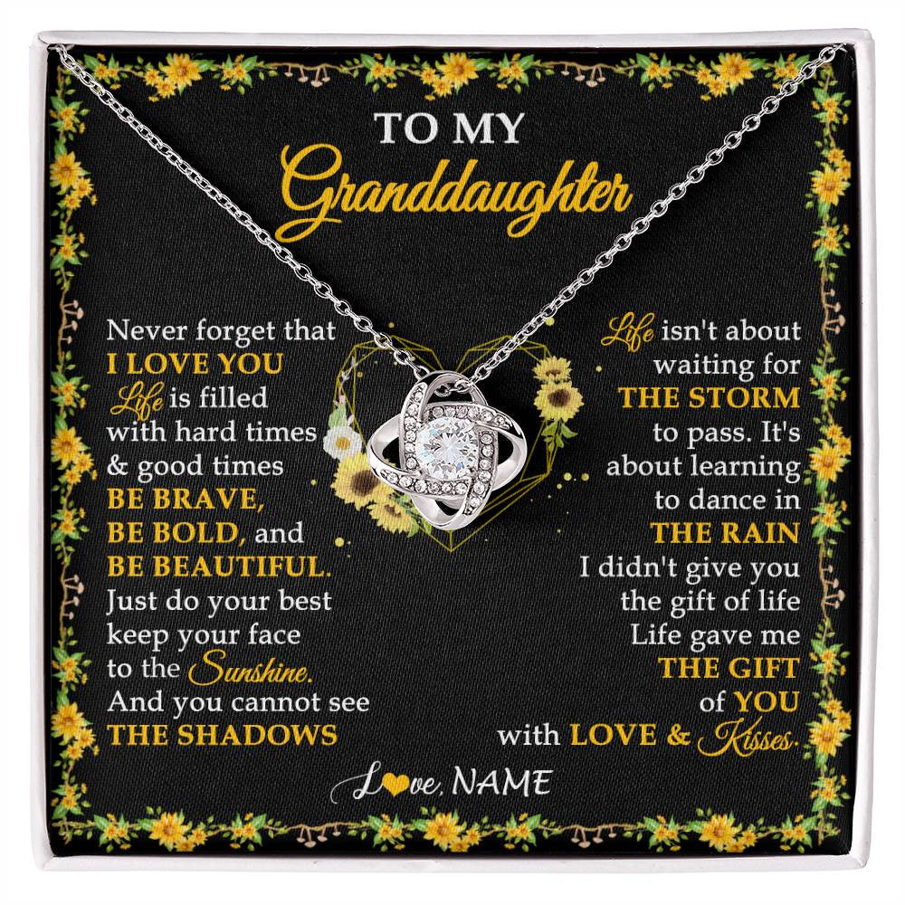 Love Knot Necklace 14K White Gold Finish | 1 | Personalized To My Granddaughter Necklace From Grandma Grandpa I Love You Sunflower Granddaughter Birthday Jewelry Christmas Customized Gift Box Message Card | siriusteestore