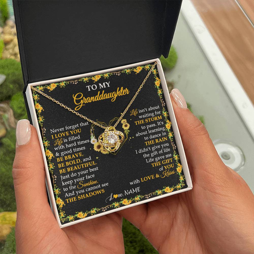 Love Knot Necklace 18K Yellow Gold Finish | 2 | Personalized To My Granddaughter Necklace From Grandma Grandpa I Love You Sunflower Granddaughter Birthday Jewelry Christmas Customized Gift Box Message Card | siriusteestore
