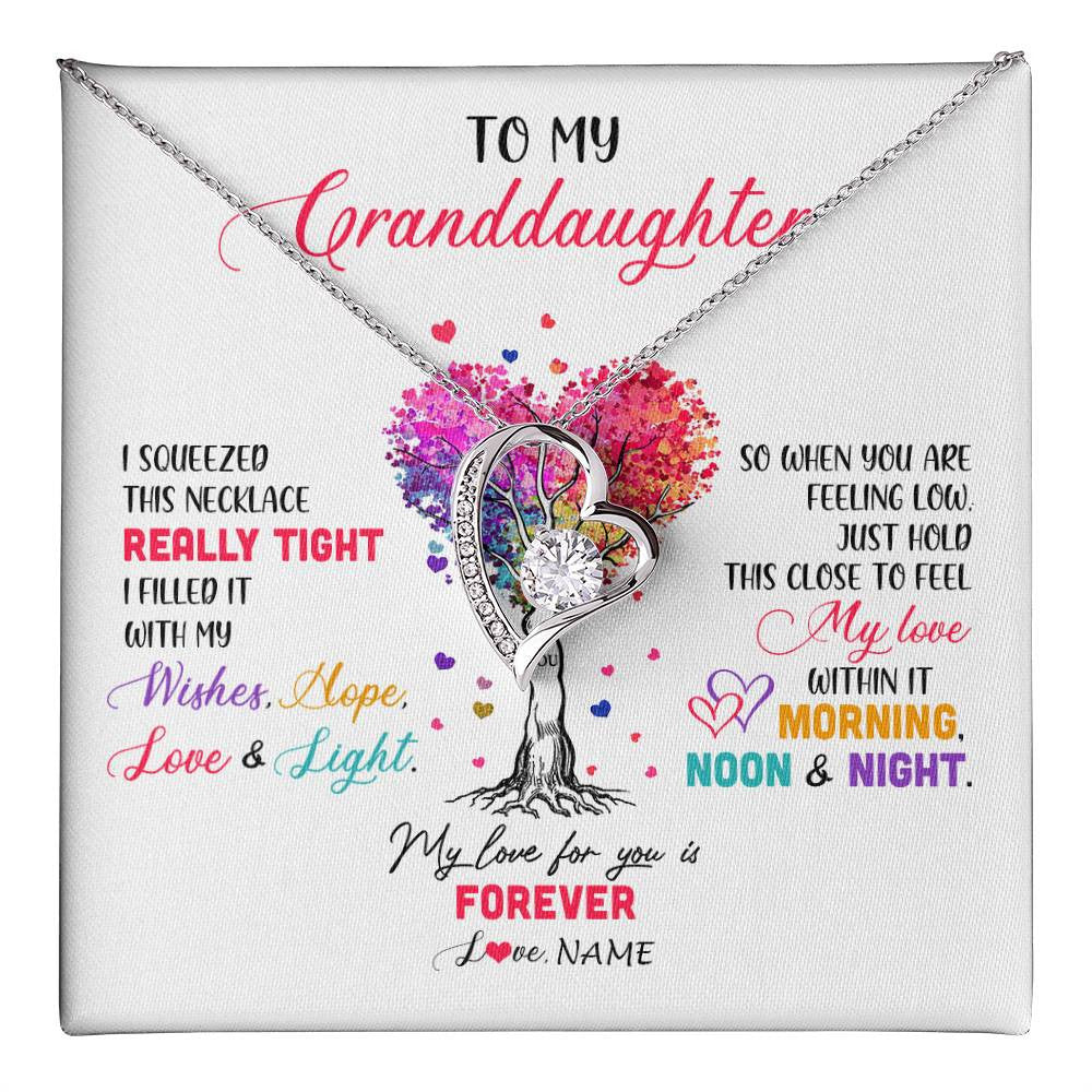 Forever Love Necklace 14K White Gold Finish | 1 | Personalized To My Granddaughter Necklace From Grandma Grandpa I Squeezed This Necklace Granddaughter Birthday Christmas Customized Gift Box Message Card | siriusteestore