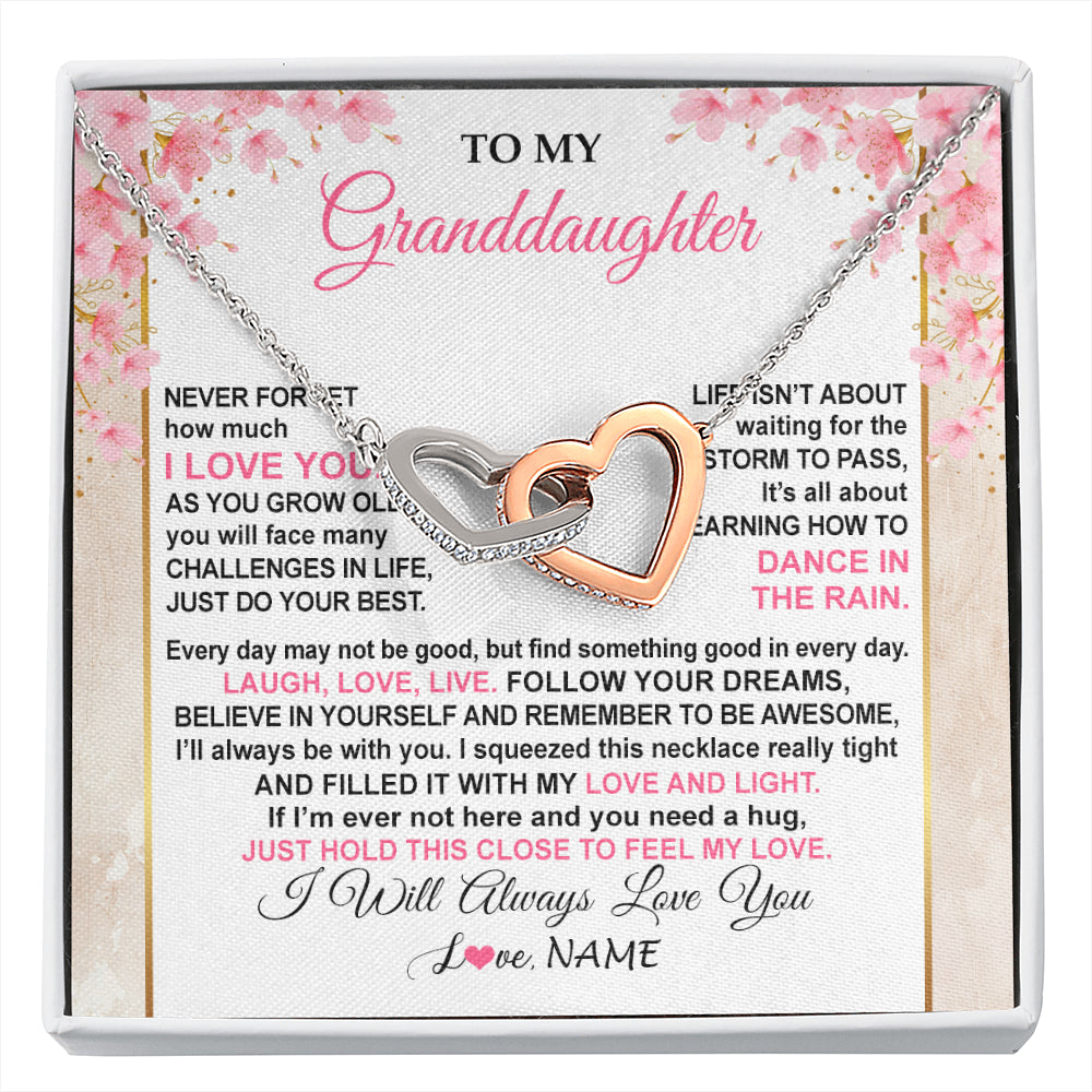 Interlocking Hearts Necklace Stainless Steel & Rose Gold Finish | 1 | Personalized To My Granddaughter Necklace From Grandma Grandpa Inspirational I Love You Granddaughter Birthday Graduation Customized Gift Box Message Card | siriusteestore