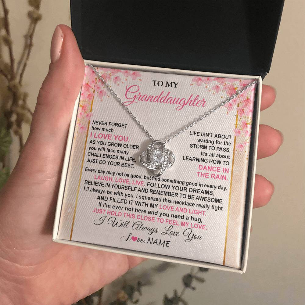Love Knot Necklace 14K White Gold Finish | 2 | Personalized To My Granddaughter Necklace From Grandma Grandpa Inspirational I Love You Granddaughter Birthday Graduation Customized Gift Box Message Card | siriusteestore
