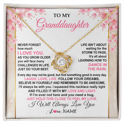 Love Knot Necklace 18K Yellow Gold Finish | 1 | Personalized To My Granddaughter Necklace From Grandma Grandpa Inspirational I Love You Granddaughter Birthday Graduation Customized Gift Box Message Card | siriusteestore