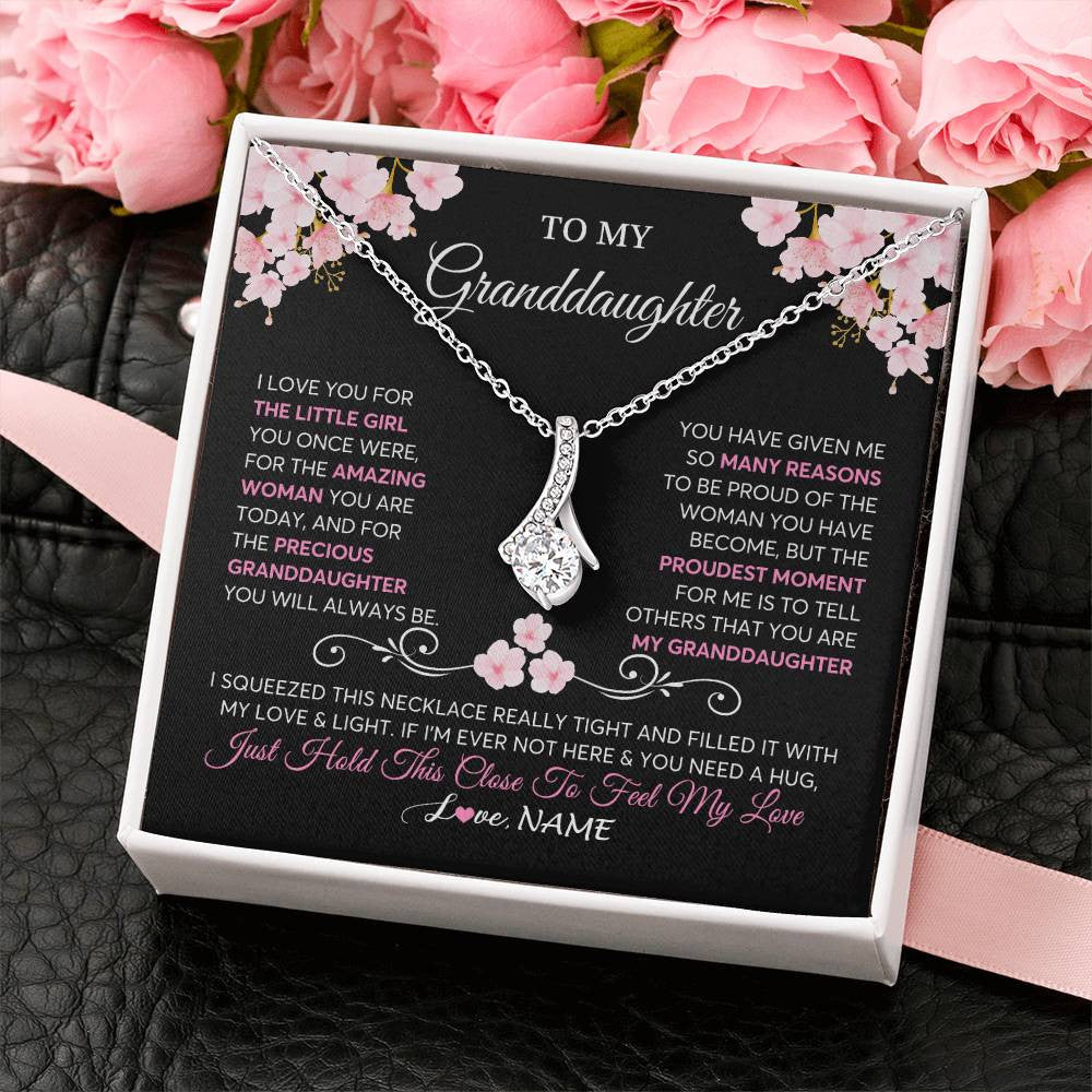 Alluring Beauty Necklace 14K White Gold Finish | 2 | Personalized To My Granddaughter Necklace From Grandma Grandpa Love You Little Girl Granddaughter Birthday Jewelry Christmas Customized Gift Box Message Card | siriusteestore