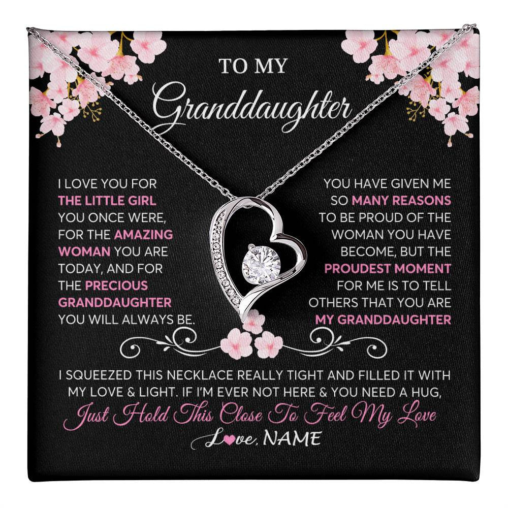 Forever Love Necklace 14K White Gold Finish | 1 | Personalized To My Granddaughter Necklace From Grandma Grandpa Love You Little Girl Granddaughter Birthday Jewelry Christmas Customized Gift Box Message Card | siriusteestore
