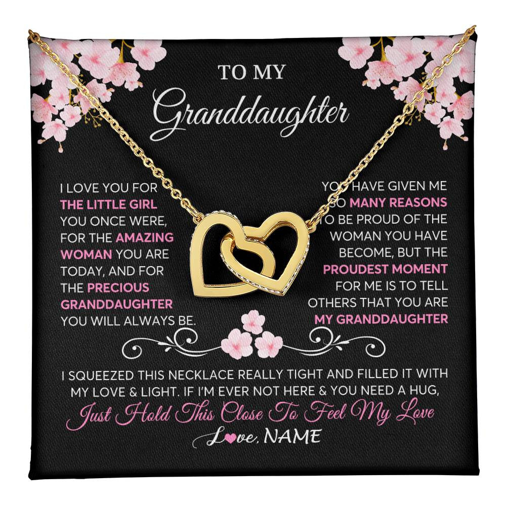 Interlocking Hearts Necklace 18K Yellow Gold Finish | 1 | Personalized To My Granddaughter Necklace From Grandma Grandpa Love You Little Girl Granddaughter Birthday Jewelry Christmas Customized Gift Box Message Card | siriusteestore