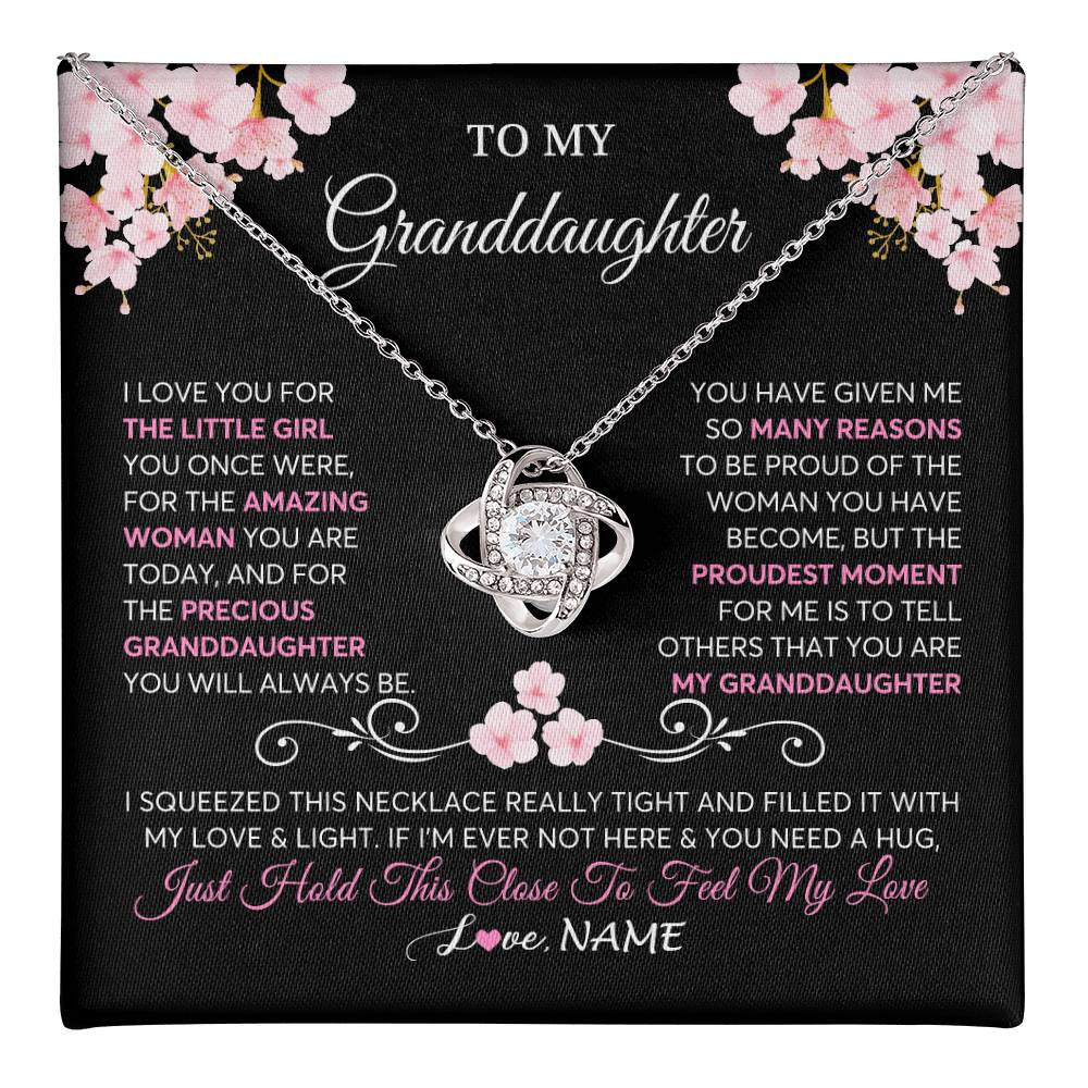 Love Knot Necklace 14K White Gold Finish | 1 | Personalized To My Granddaughter Necklace From Grandma Grandpa Love You Little Girl Granddaughter Birthday Jewelry Christmas Customized Gift Box Message Card | siriusteestore
