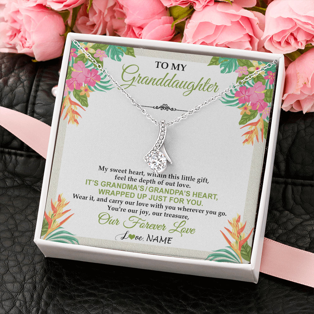 Alluring Beauty Necklace 14K White Gold Finish | 2 | Personalized To My Granddaughter Necklace From Grandma Grandpa My Sweet Heart Birthday Gift For Granddaughter Christmas Customized Gift Box Message Card | siriusteestore