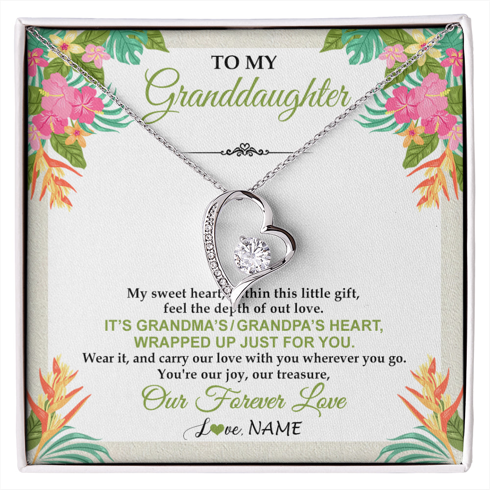 Forever Love Necklace 14K White Gold Finish | 1 | Personalized To My Granddaughter Necklace From Grandma Grandpa My Sweet Heart Birthday Gift For Granddaughter Christmas Customized Gift Box Message Card | siriusteestore