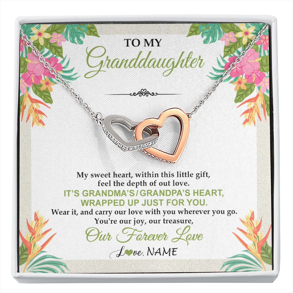 Interlocking Hearts Necklace Stainless Steel & Rose Gold Finish | 1 | Personalized To My Granddaughter Necklace From Grandma Grandpa My Sweet Heart Birthday Gift For Granddaughter Christmas Customized Gift Box Message Card | siriusteestore