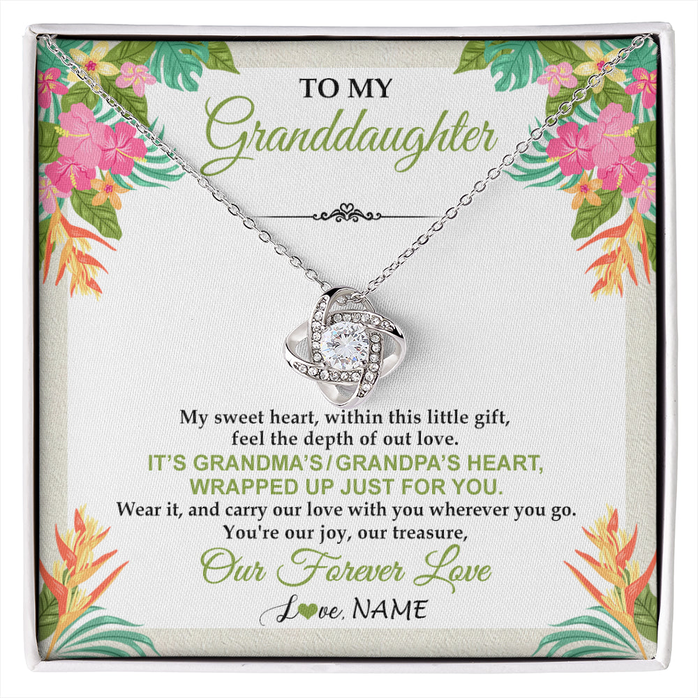 Love Knot Necklace 14K White Gold Finish | 1 | Personalized To My Granddaughter Necklace From Grandma Grandpa My Sweet Heart Birthday Gift For Granddaughter Christmas Customized Gift Box Message Card | siriusteestore