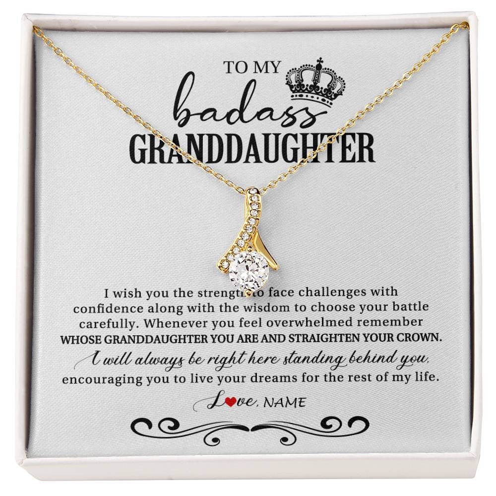 Alluring Beauty Necklace 18K Yellow Gold Finish | Personalized To My Granddaughter Necklace From Grandma Grandpa Nana Wish You The Strength Granddaughter Birthday Christmas Customized Gift Box Message Card | siriusteestore