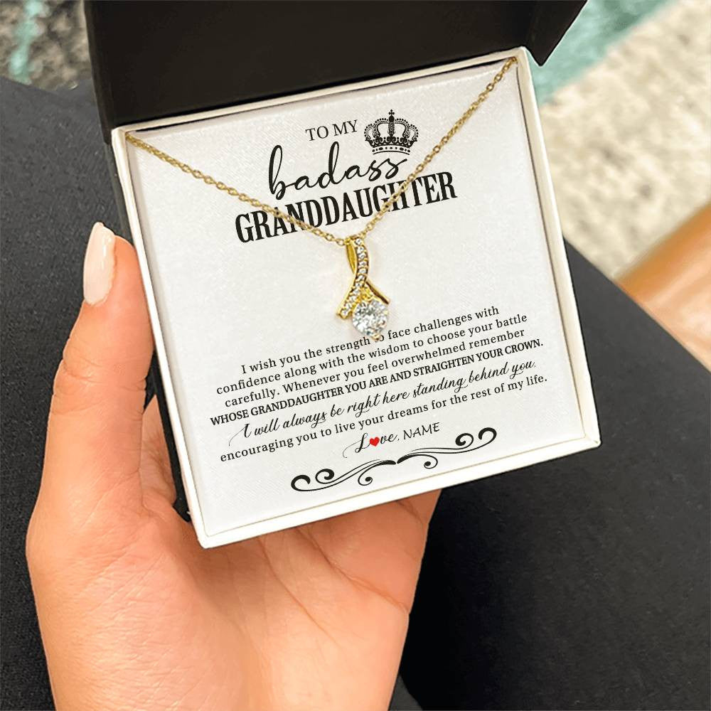 Alluring Beauty Necklace 18K Yellow Gold Finish | Personalized To My Granddaughter Necklace From Grandma Grandpa Nana Wish You The Strength Granddaughter Birthday Christmas Customized Gift Box Message Card | siriusteestore