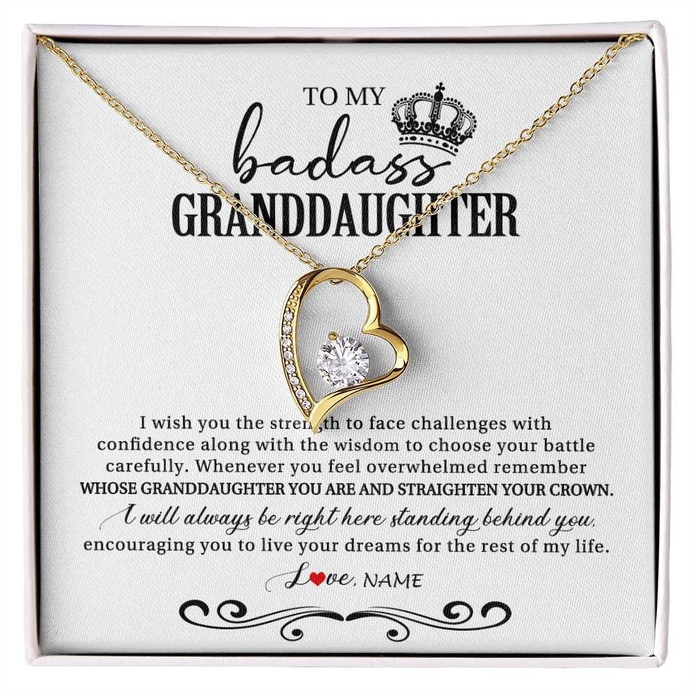 Forever Love Necklace 18K Yellow Gold Finish | Personalized To My Granddaughter Necklace From Grandma Grandpa Nana Wish You The Strength Granddaughter Birthday Christmas Customized Gift Box Message Card | siriusteestore