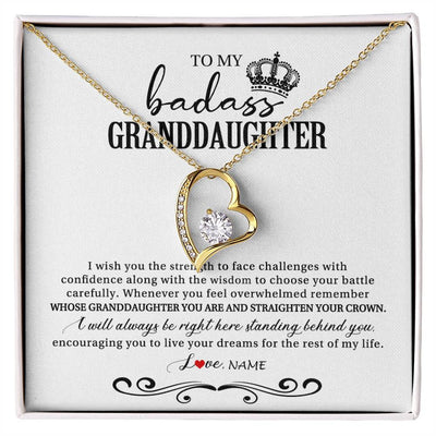 Forever Love Necklace 18K Yellow Gold Finish | Personalized To My Granddaughter Necklace From Grandma Grandpa Nana Wish You The Strength Granddaughter Birthday Christmas Customized Gift Box Message Card | siriusteestore