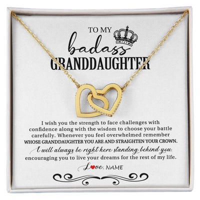 Interlocking Hearts Necklace 18K Yellow Gold Finish | Personalized To My Granddaughter Necklace From Grandma Grandpa Nana Wish You The Strength Granddaughter Birthday Christmas Customized Gift Box Message Card | siriusteestore