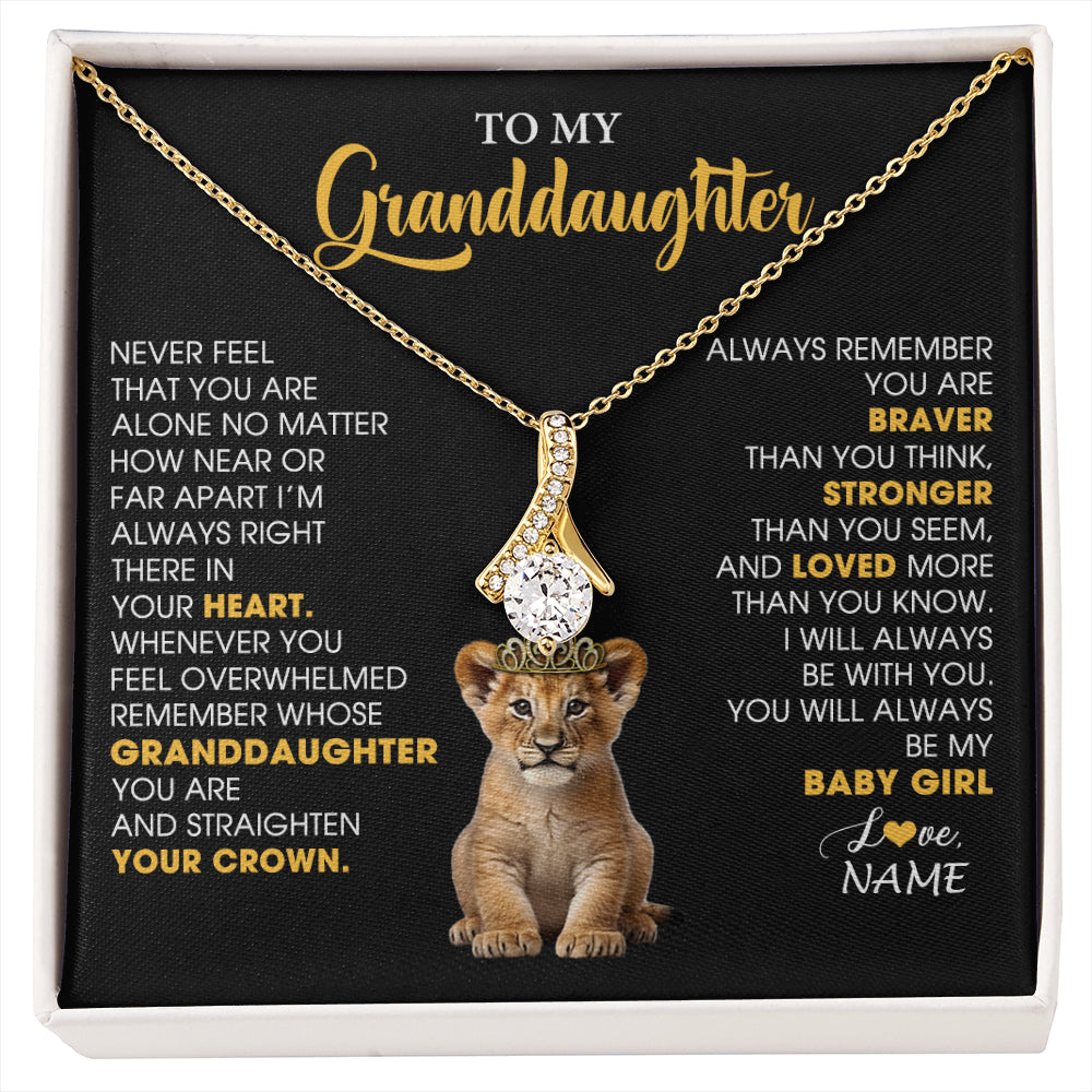Alluring Beauty Necklace 18K Yellow Gold Finish | 1 | Personalized To My Granddaughter Necklace From Grandma Grandpa Never Feel You Are Alone Lion Birthday Gift Granddaughter Christmas Gift Box Message Card | siriusteestore