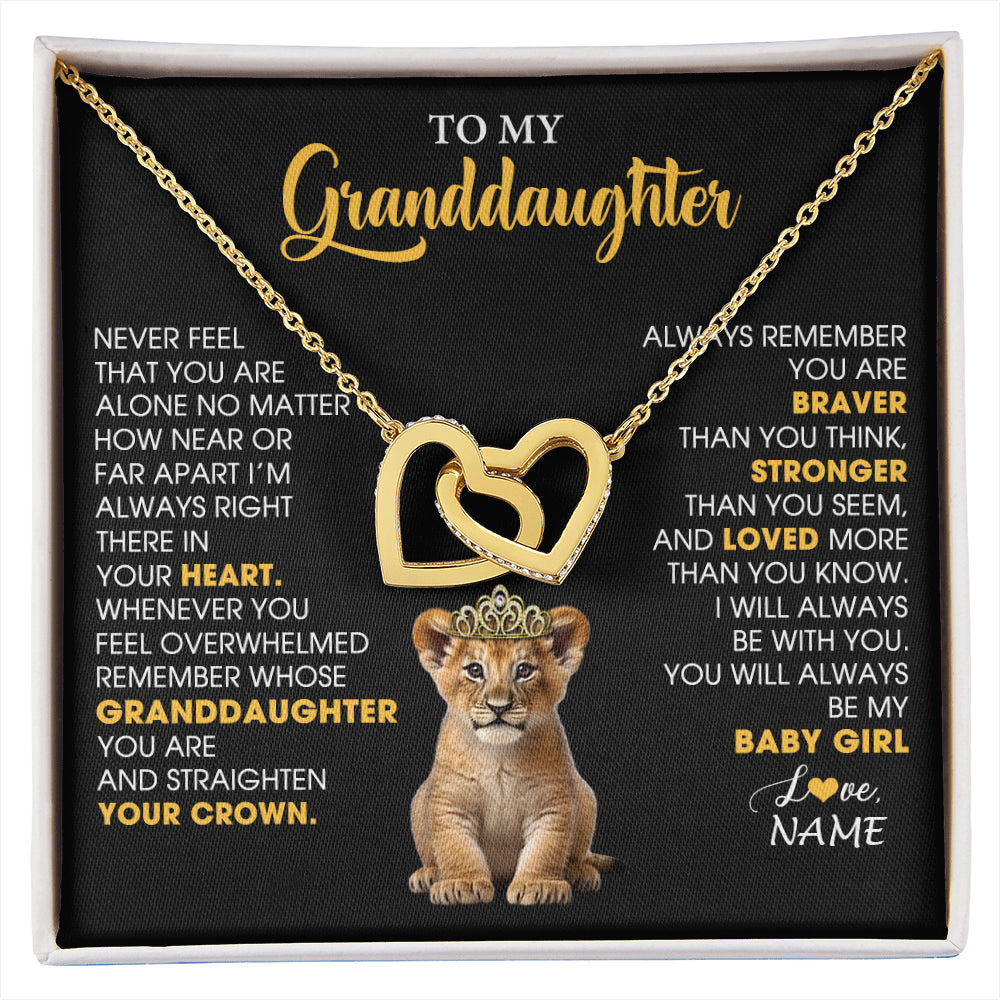 Interlocking Hearts Necklace 18K Yellow Gold Finish | 1 | Personalized To My Granddaughter Necklace From Grandma Grandpa Never Feel You Are Alone Lion Birthday Gift Granddaughter Christmas Gift Box Message Card | siriusteestore