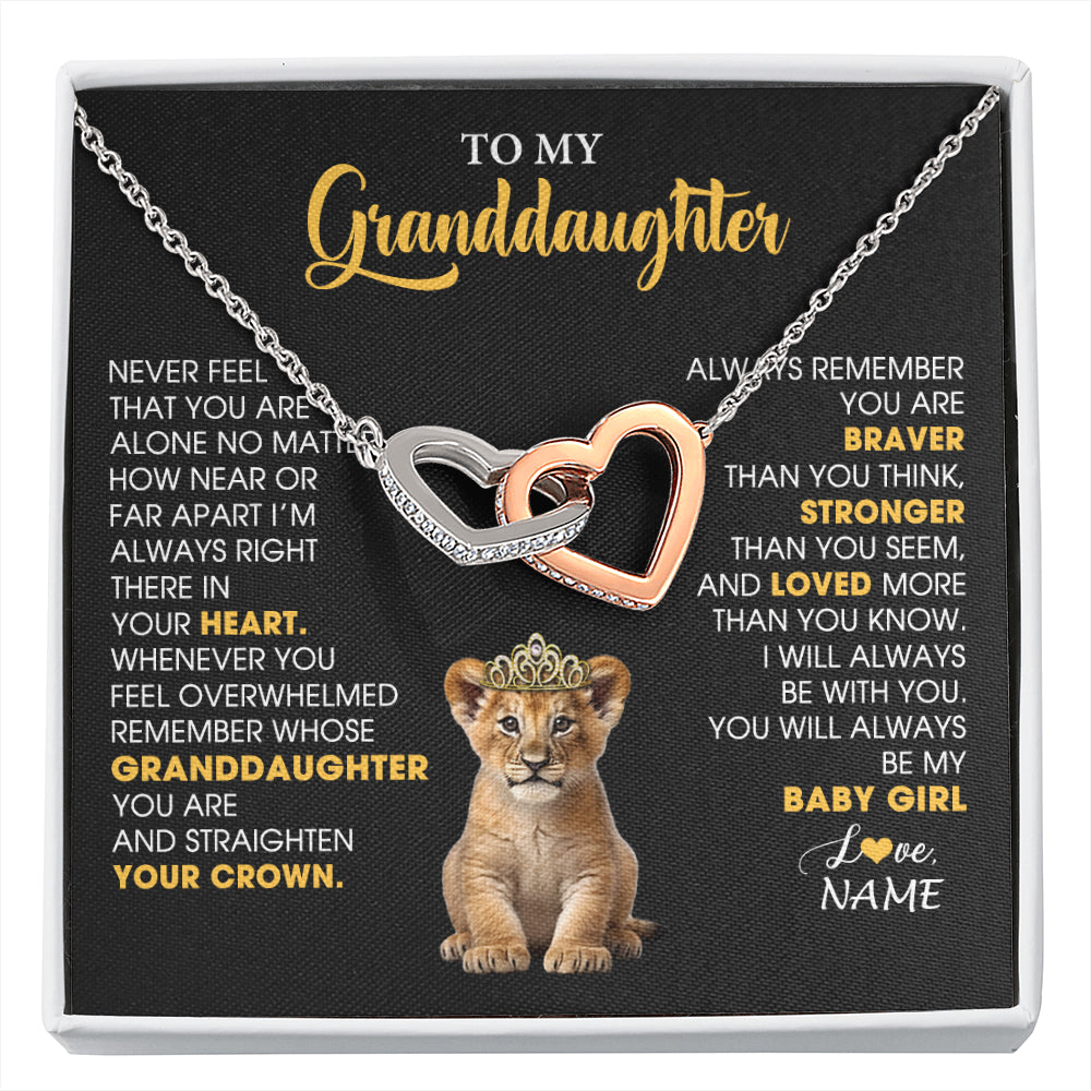 Interlocking Hearts Necklace Stainless Steel & Rose Gold Finish | 1 | Personalized To My Granddaughter Necklace From Grandma Grandpa Never Feel You Are Alone Lion Birthday Gift Granddaughter Christmas Gift Box Message Card | siriusteestore