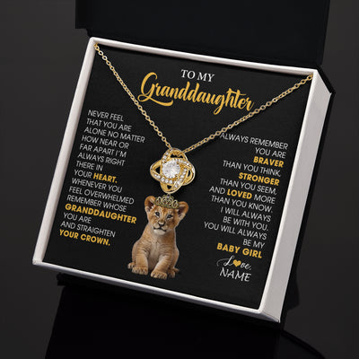 Love Knot Necklace 18K Yellow Gold Finish | 2 | Personalized To My Granddaughter Necklace From Grandma Grandpa Never Feel You Are Alone Lion Birthday Gift Granddaughter Christmas Gift Box Message Card | siriusteestore