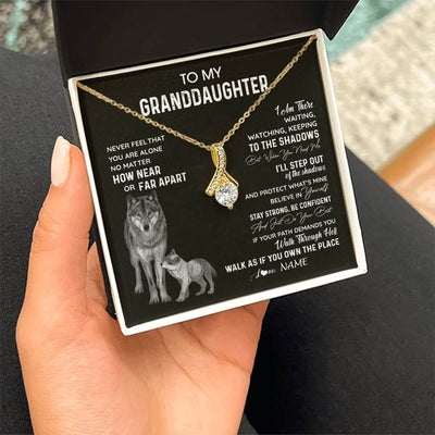 Alluring Beauty Necklace 18K Yellow Gold Finish | 2 | Personalized To My Granddaughter Necklace From Grandma Grandpa Never Feel You Are Alone Wolf Granddaughter Birthday Christmas Customized Gift Box Message Card | siriusteestore