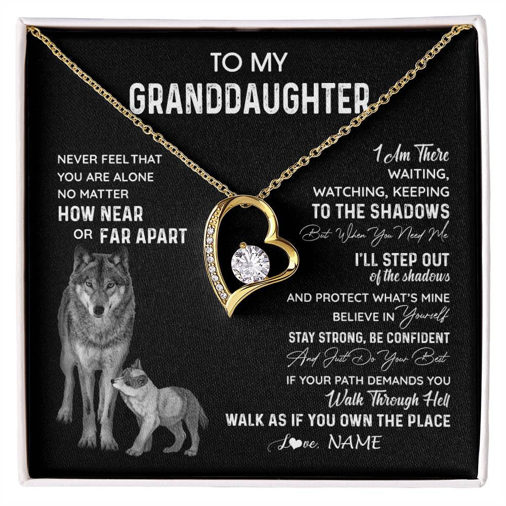 Forever Love Necklace 18K Yellow Gold Finish | 1 | Personalized To My Granddaughter Necklace From Grandma Grandpa Never Feel You Are Alone Wolf Granddaughter Birthday Christmas Customized Gift Box Message Card | siriusteestore