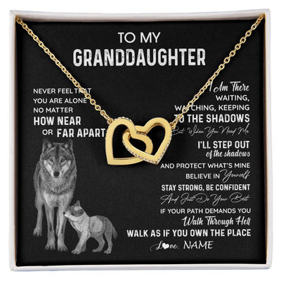 Interlocking Hearts Necklace 18K Yellow Gold Finish | 1 | Personalized To My Granddaughter Necklace From Grandma Grandpa Never Feel You Are Alone Wolf Granddaughter Birthday Christmas Customized Gift Box Message Card | siriusteestore