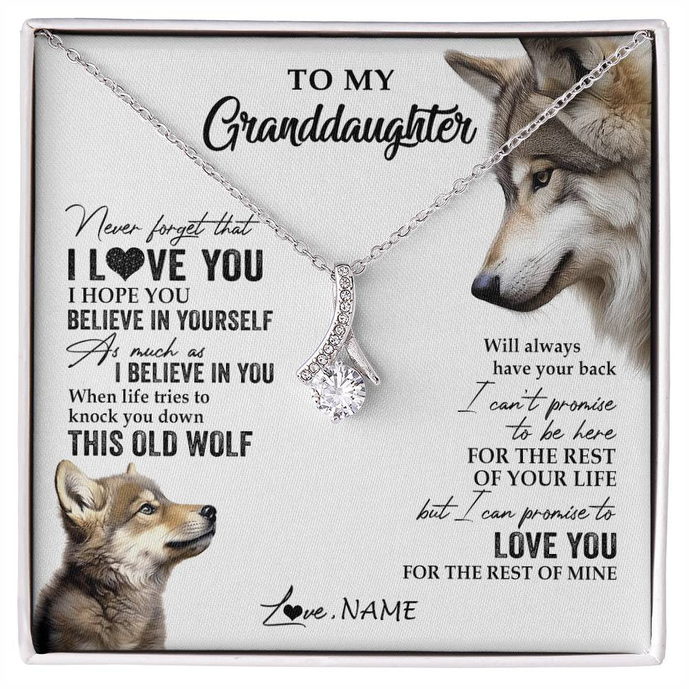 Alluring Beauty Necklace 14K White Gold Finish | 1 | Personalized To My Granddaughter Necklace From Grandma Grandpa This Old Wolf Love You Granddaughter Birthday Christmas Customized Gift Box Message Card | siriusteestore