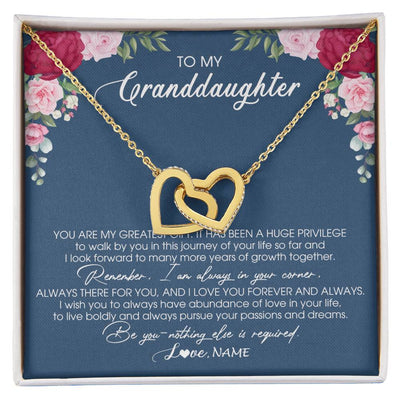 Interlocking Hearts Necklace 18K Yellow Gold Finish | Personalized To My Granddaughter Necklace From Grandma Grandpa You Are My Greatest Gift Granddaughter Birthday Customized Jewelry Gift Box Message Card | siriusteestore