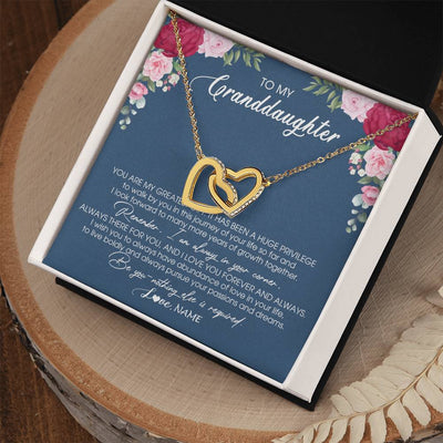 Interlocking Hearts Necklace 18K Yellow Gold Finish | Personalized To My Granddaughter Necklace From Grandma Grandpa You Are My Greatest Gift Granddaughter Birthday Customized Jewelry Gift Box Message Card | siriusteestore
