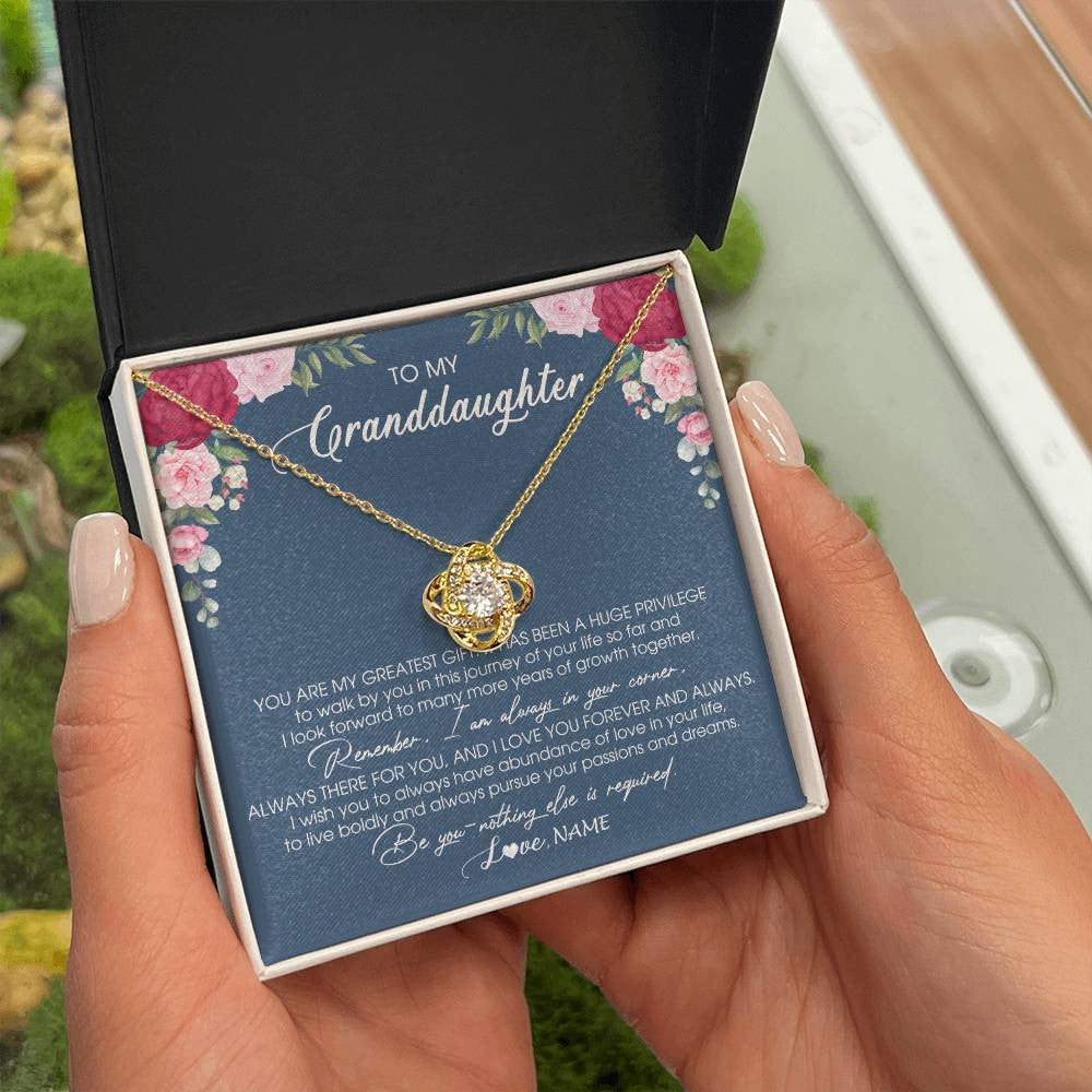 Love Knot Necklace 18K Yellow Gold Finish | Personalized To My Granddaughter Necklace From Grandma Grandpa You Are My Greatest Gift Granddaughter Birthday Customized Jewelry Gift Box Message Card | siriusteestore