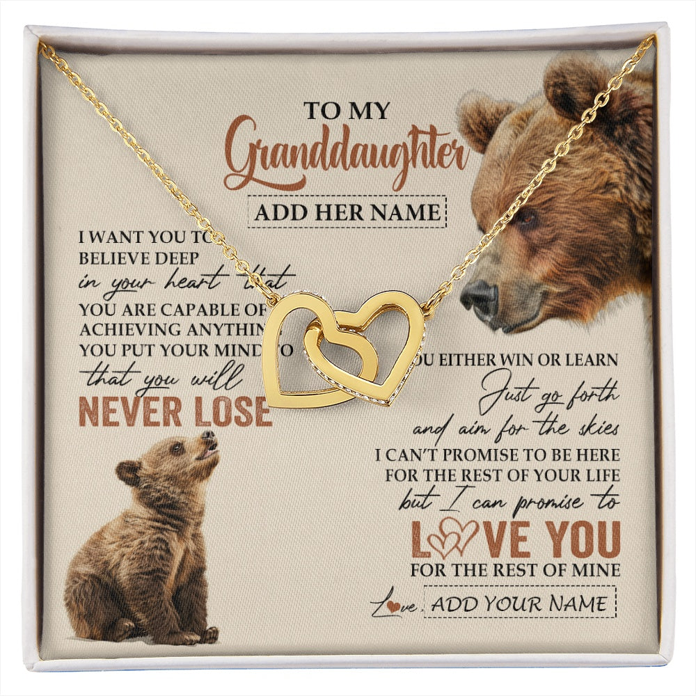 Interlocking Hearts Necklace 18K Yellow Gold Finish | 1 | Personalized To My Granddaughter Necklace From Grandma Grandpa You Will Never Lose Bear Granddaughter Birthday Gifts Christmas Custom Gift Box Message Card | siriusteestore.myshopify