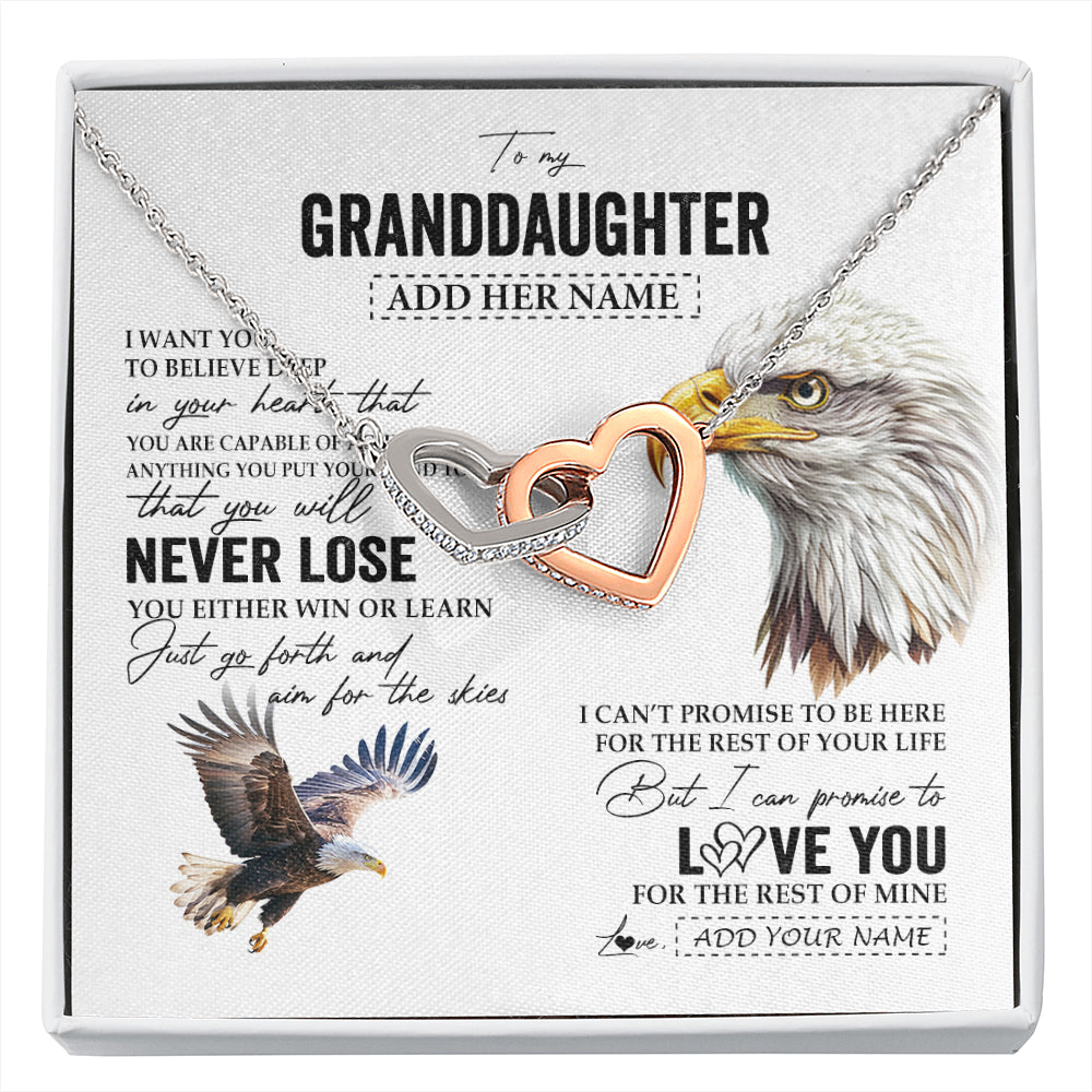 Interlocking Hearts Necklace Stainless Steel & Rose Gold Finish | 1 | Personalized To My Granddaughter Necklace From Grandma Grandpa You Will Never Lose Eagle Birthday Gifts Graduation Christmas Customized Gift Box Message Card | siriusteestore