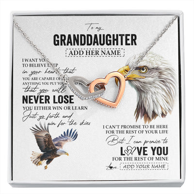 Interlocking Hearts Necklace Stainless Steel & Rose Gold Finish | 1 | Personalized To My Granddaughter Necklace From Grandma Grandpa You Will Never Lose Eagle Birthday Gifts Graduation Christmas Customized Gift Box Message Card | siriusteestore