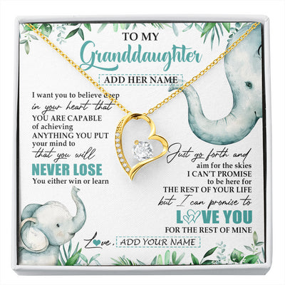 Forever Love Necklace 18K Yellow Gold Finish | 1 | Personalized To My Granddaughter Necklace From Grandma Grandpa You Will Never Lose Elephant Granddaughter Birthday Gifts Christmas Custom Gift Box Message Card | siriusteestore