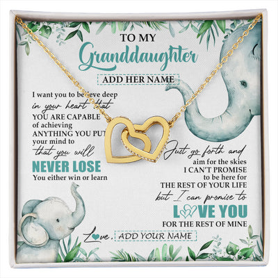 Interlocking Hearts Necklace 18K Yellow Gold Finish | 1 | Personalized To My Granddaughter Necklace From Grandma Grandpa You Will Never Lose Elephant Granddaughter Birthday Gifts Christmas Custom Gift Box Message Card | siriusteestore