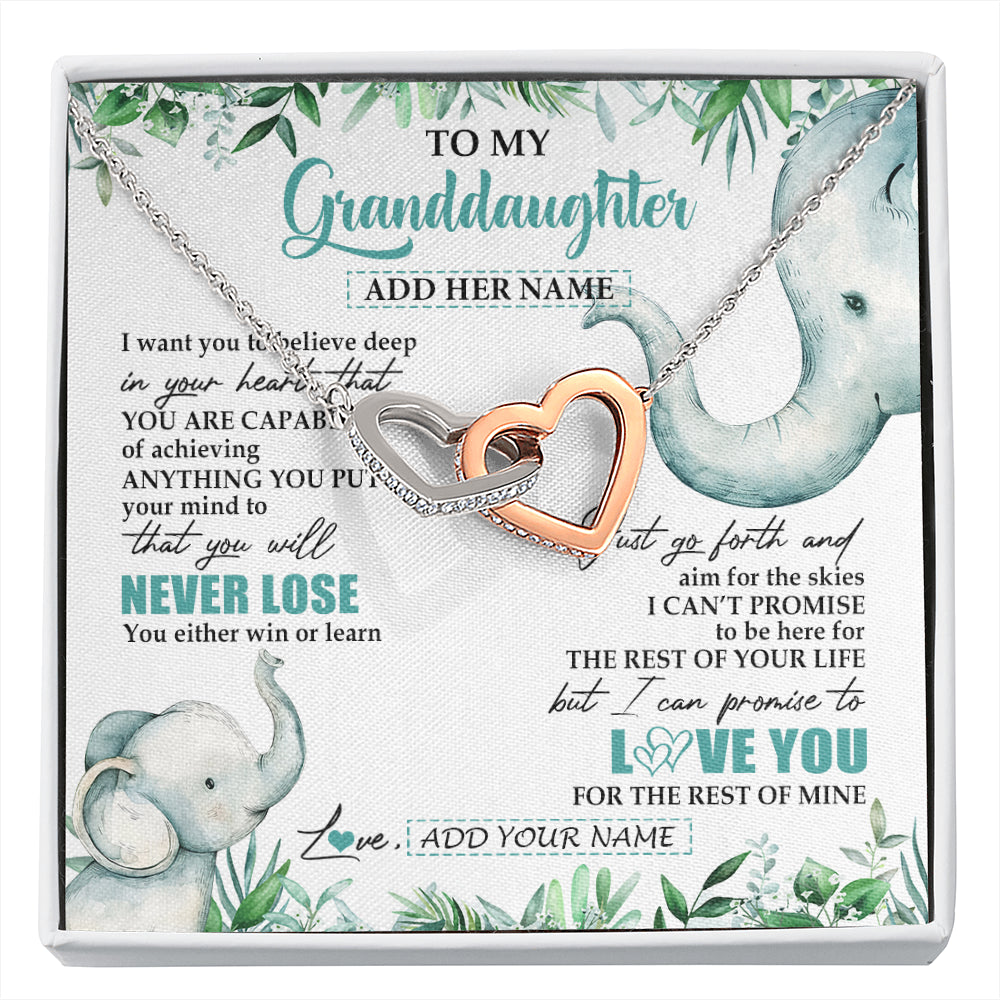 Interlocking Hearts Necklace Stainless Steel & Rose Gold Finish | 1 | Personalized To My Granddaughter Necklace From Grandma Grandpa You Will Never Lose Elephant Granddaughter Birthday Gifts Christmas Custom Gift Box Message Card | siriusteestore