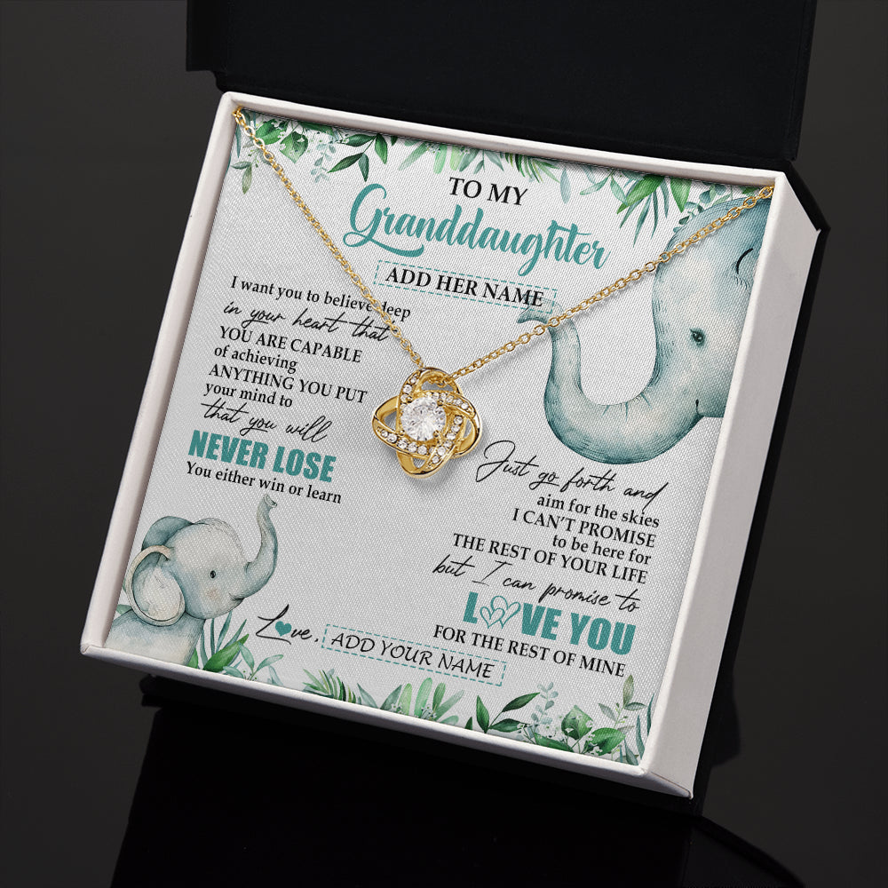 Love Knot Necklace 18K Yellow Gold Finish | 2 | Personalized To My Granddaughter Necklace From Grandma Grandpa You Will Never Lose Elephant Granddaughter Birthday Gifts Christmas Custom Gift Box Message Card | siriusteestore