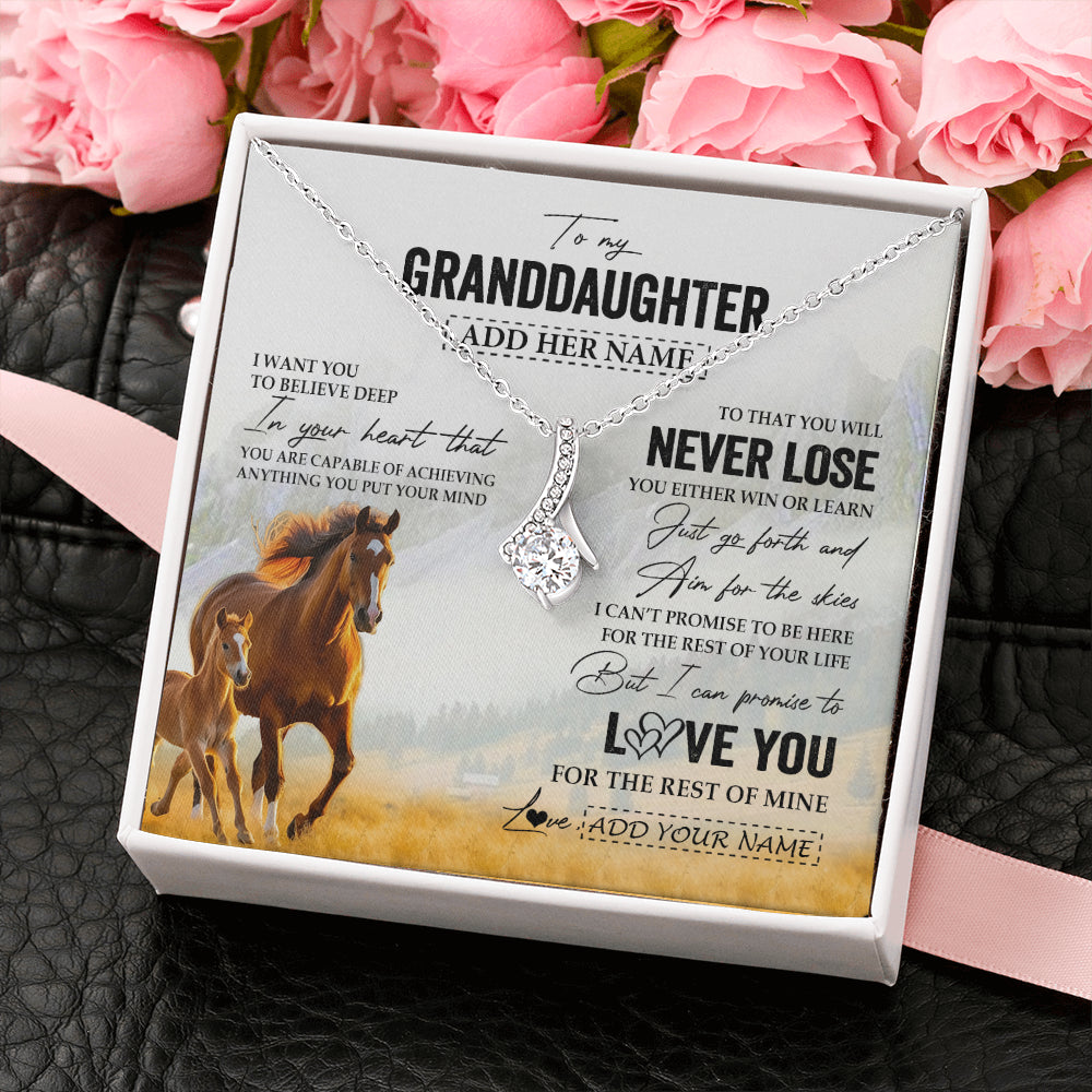 Alluring Beauty Necklace 14K White Gold Finish | 2 | Personalized To My Granddaughter Necklace From Grandma Grandpa You Will Never Lose Horse Granddaughter Birthday Gifts Christmas Custom Gift Box Message Card | siriusteestore