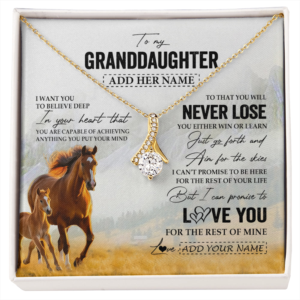 Alluring Beauty Necklace 18K Yellow Gold Finish | 1 | Personalized To My Granddaughter Necklace From Grandma Grandpa You Will Never Lose Horse Granddaughter Birthday Gifts Christmas Custom Gift Box Message Card | siriusteestore