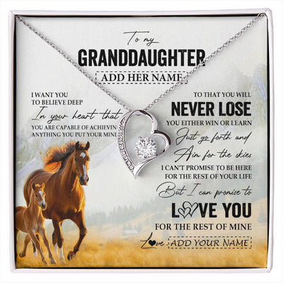 Forever Love Necklace 14K White Gold Finish | 1 | Personalized To My Granddaughter Necklace From Grandma Grandpa You Will Never Lose Horse Granddaughter Birthday Gifts Christmas Custom Gift Box Message Card | siriusteestore