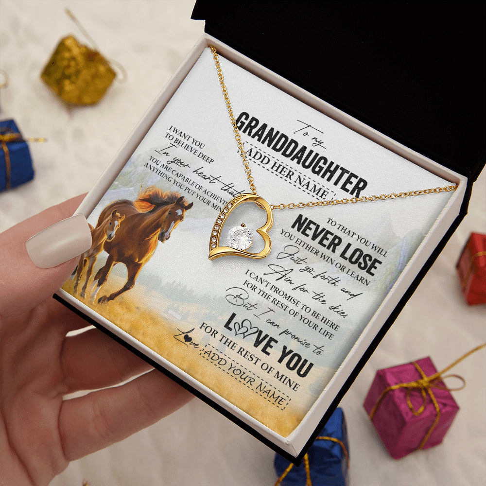 Forever Love Necklace 18K Yellow Gold Finish | 2 | Personalized To My Granddaughter Necklace From Grandma Grandpa You Will Never Lose Horse Granddaughter Birthday Gifts Christmas Custom Gift Box Message Card | siriusteestore