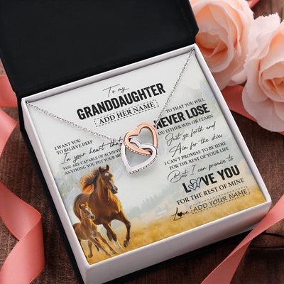 Interlocking Hearts Necklace Stainless Steel & Rose Gold Finish | 2 | Personalized To My Granddaughter Necklace From Grandma Grandpa You Will Never Lose Horse Granddaughter Birthday Gifts Christmas Custom Gift Box Message Card | siriusteestore
